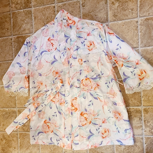 Vintage Josie Natori Kimono Short Robe Floral - Picture 4 of 7